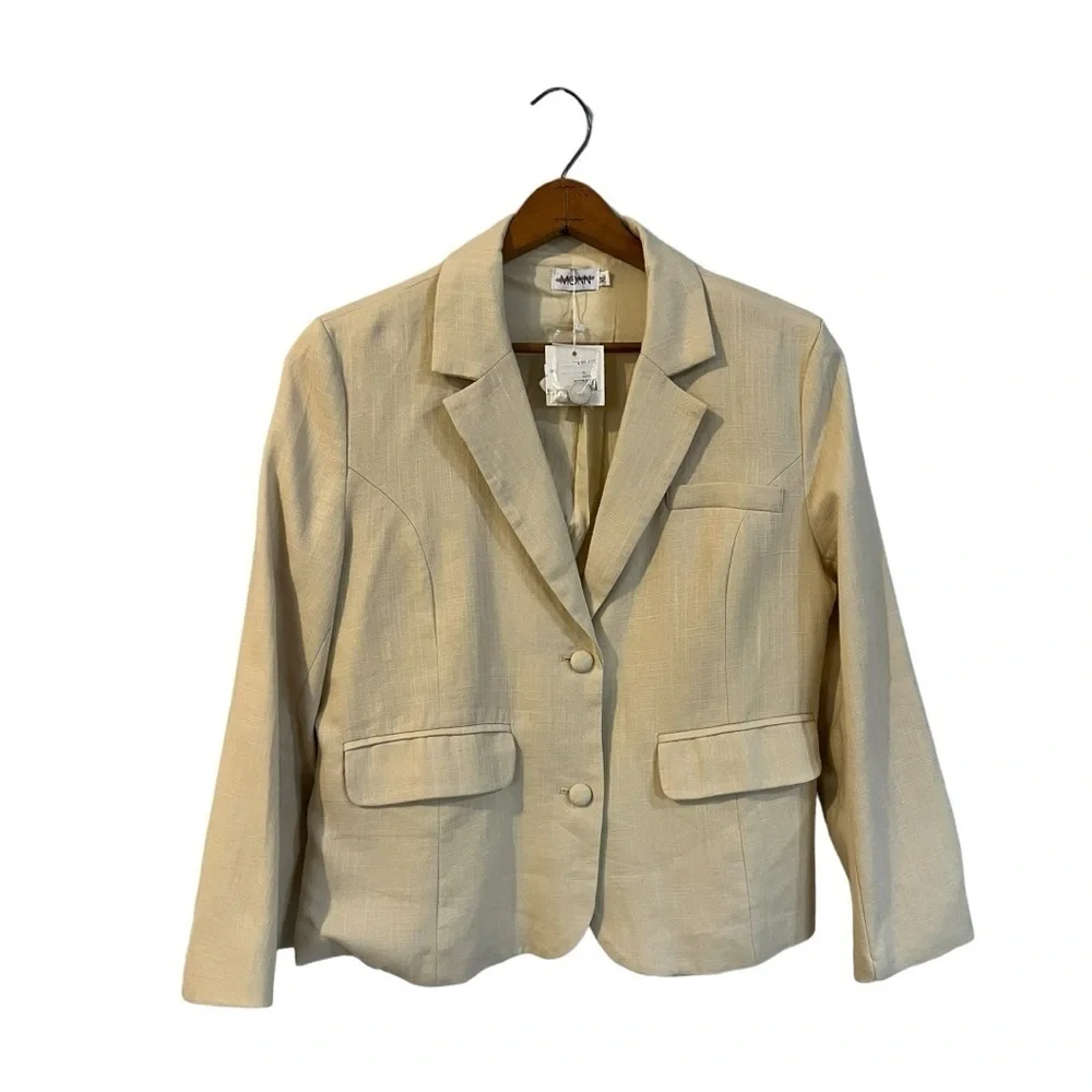 MONN Women's XL Blazer Beige Linen Cotton Brand New Career Jacket Office - Picture 2 of 10